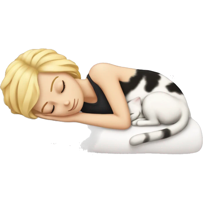 Blonde haired white girl sleeping with a calico cat emoji