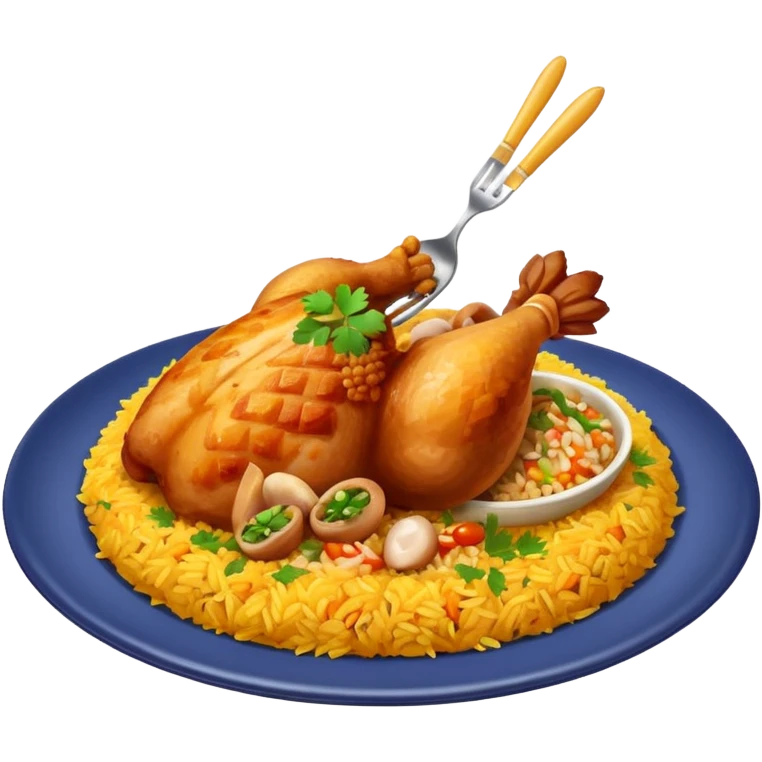 Emoji with biryani and a chicken leg piece in a plate emoji