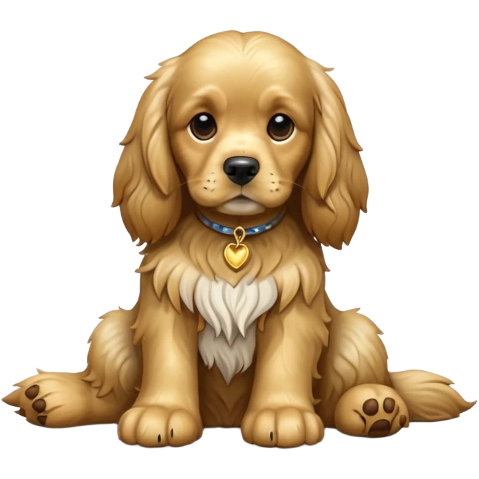 cinematic-[cocker spaniel dog]-realistic-full-body-sitting-emoji,-tail-resting-loosely-beside-its-paws,-head-tilted-dramatically,-scruffy-[solid gold]-fur,-simplified-yet-realistic-focused-features,-highly-detailed,-glowing-with-an-almost-sarcastic-glow emoji