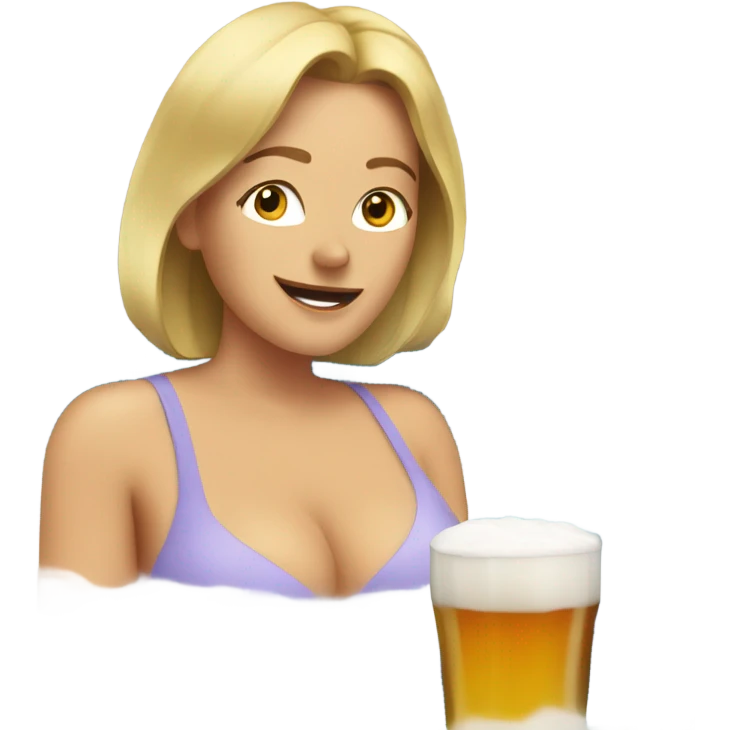White Woman in hot tub with beer emoji