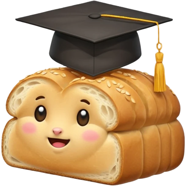 a loaf of bread wearing a graduation cap emoji
