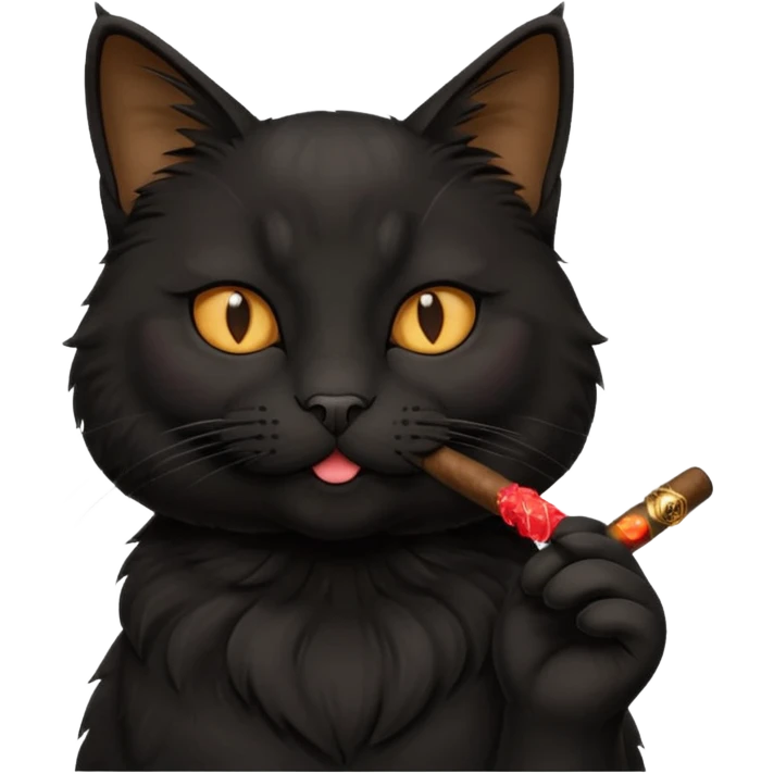fluffy black cat smoking a cigar emoji