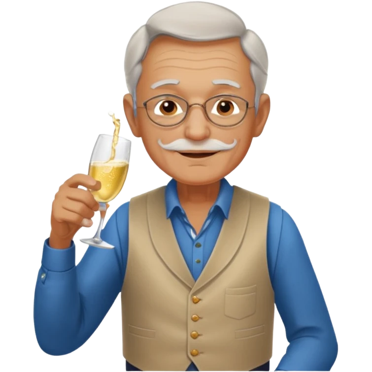 Old man in vest, drinking champagne emoji
