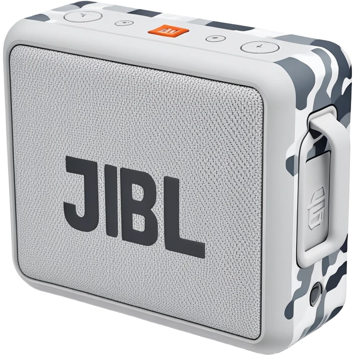 JBL Go 4 in arctic snow camouflage, white and gray pattern, minimal design, portable speaker, clean aesthetic emoji