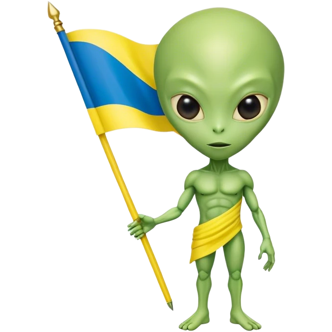 Green alien with Ukraine flag emoji