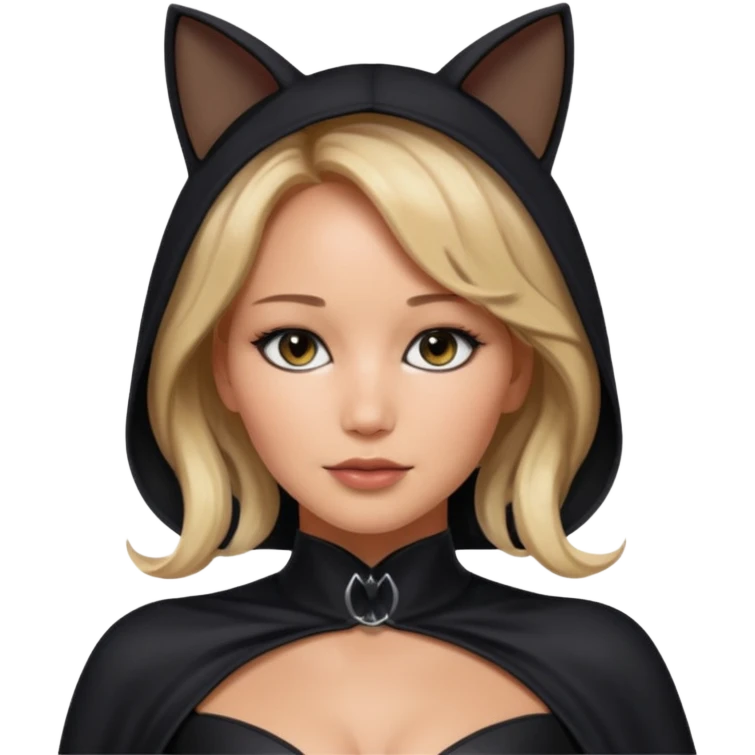 Jennifer Lawrence, in a black cat costume emoji