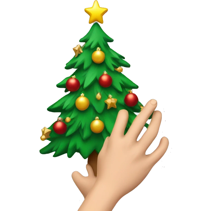 hand putting ornament on Christmas tree emoji