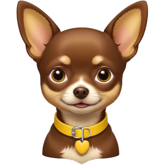 Chihuahua color chocolate con un collar amarillo emoji