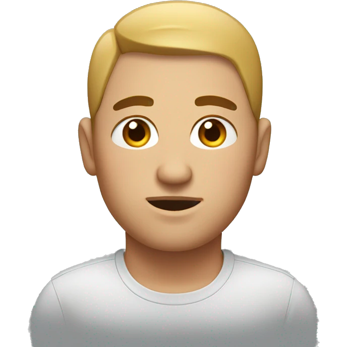A man with short hair. His eyebrows were raised and he looked at his eyes with a squit. Overweight emoji
