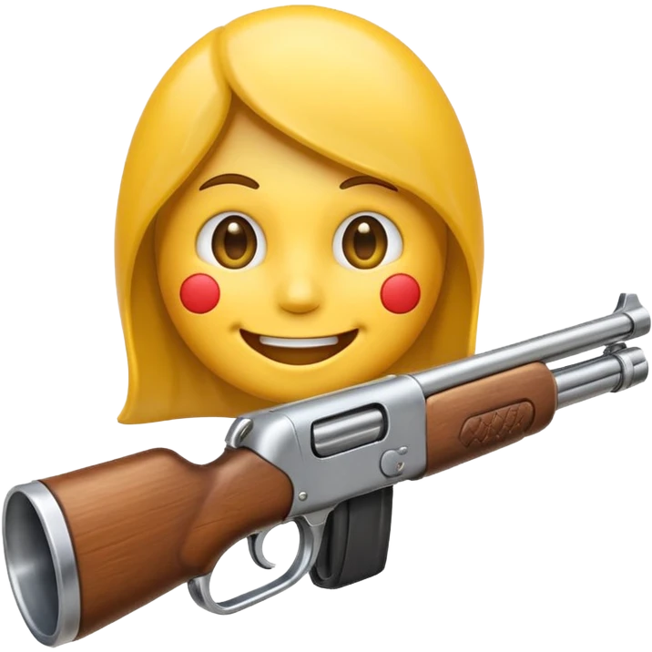 Create a smiling face emoji that’s sucking on the barrel of a shotgun emoji