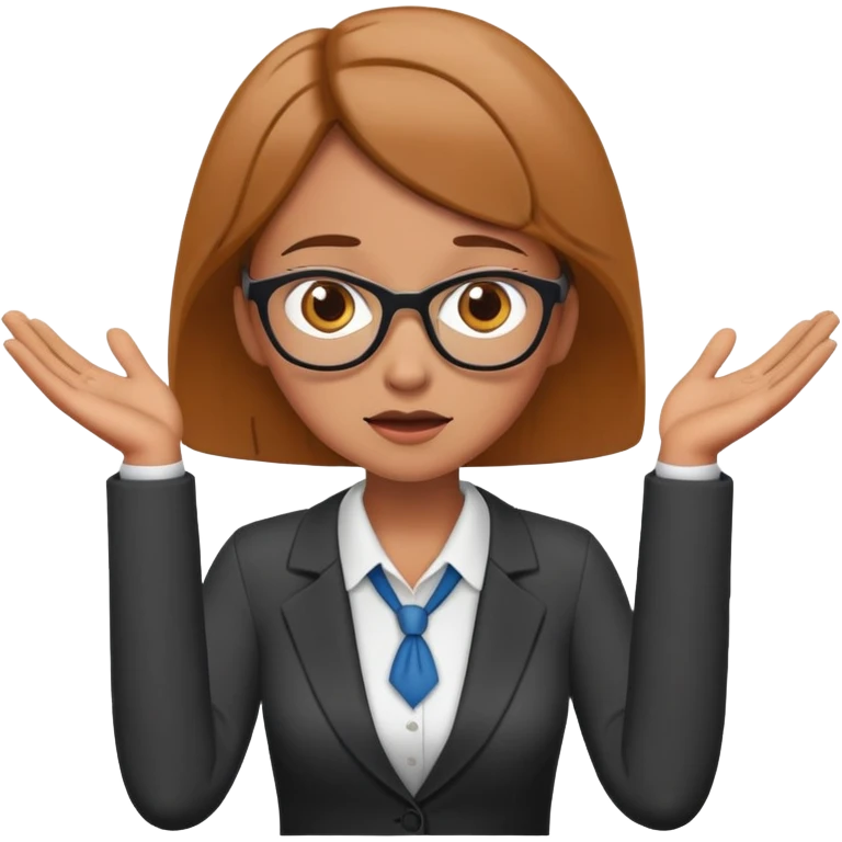 Puzzled female accountant spreading her arms to the sides emoji