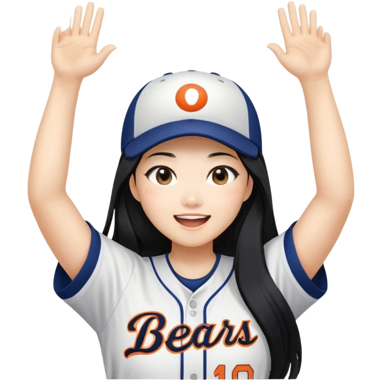 Asian woman with long black straight hair cheering for Doosan Bears baseball team emoji