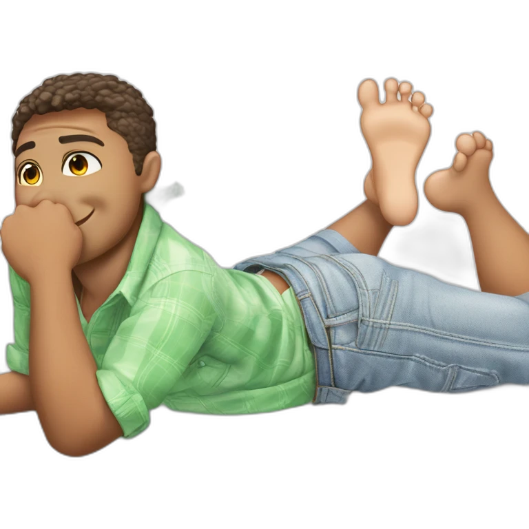 happy guy lying shirtless legs up emoji
