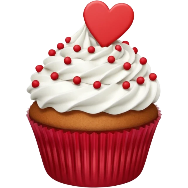 Valentine’s Day themed cupcake with white icing and sprinkles emoji