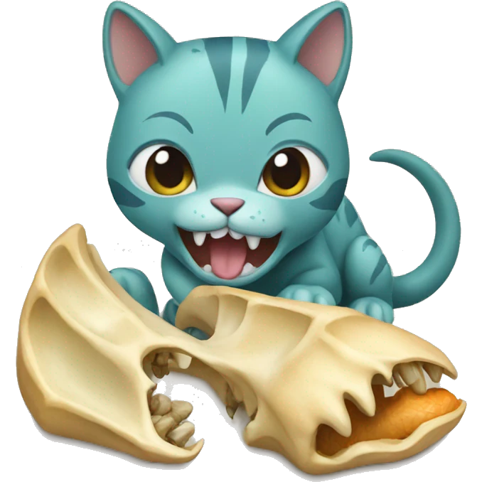 Cat eating dinosaur bones emoji