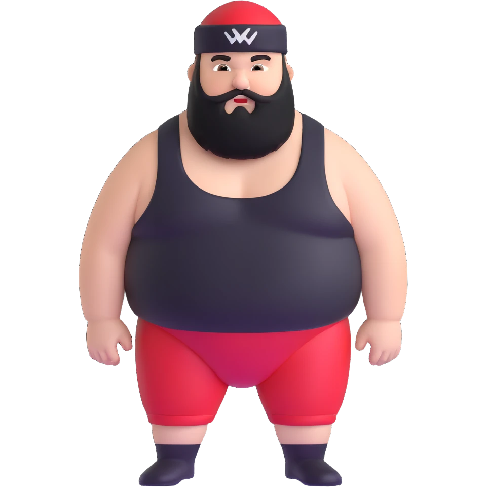 White skin fat guy with black durag and black beard in a red and black wrestling singlet emoji