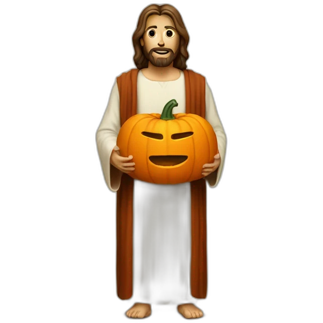 Jesus Christ with a pumpkin head emoji