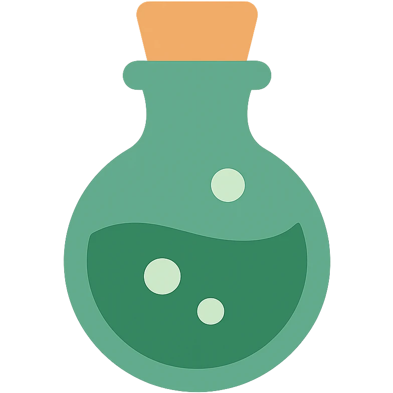 magic potion bottle в таких цветах FA9B41, 4A7C5C,  emoji