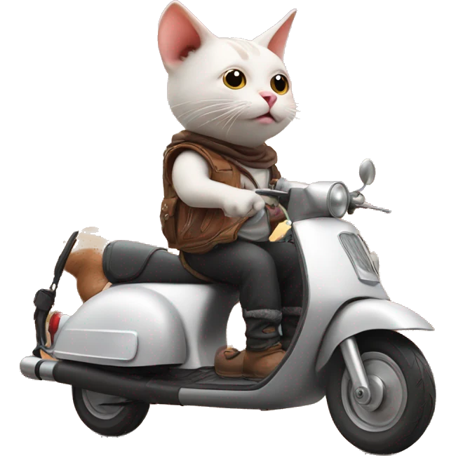a cat sitting on top of a pig riding a scooter and scooter is in desert emoji