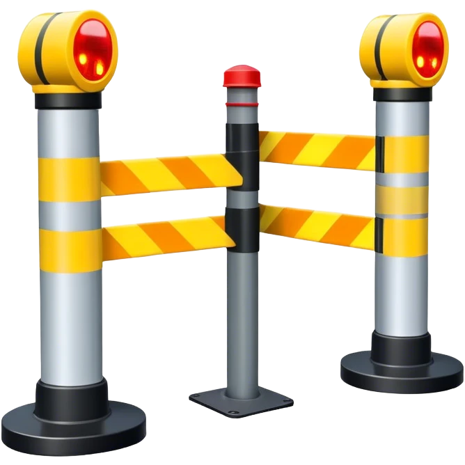 Two reflector-equipped traffic bollards with a caution tape stretched between them, marking a restricted or blocked area emoji