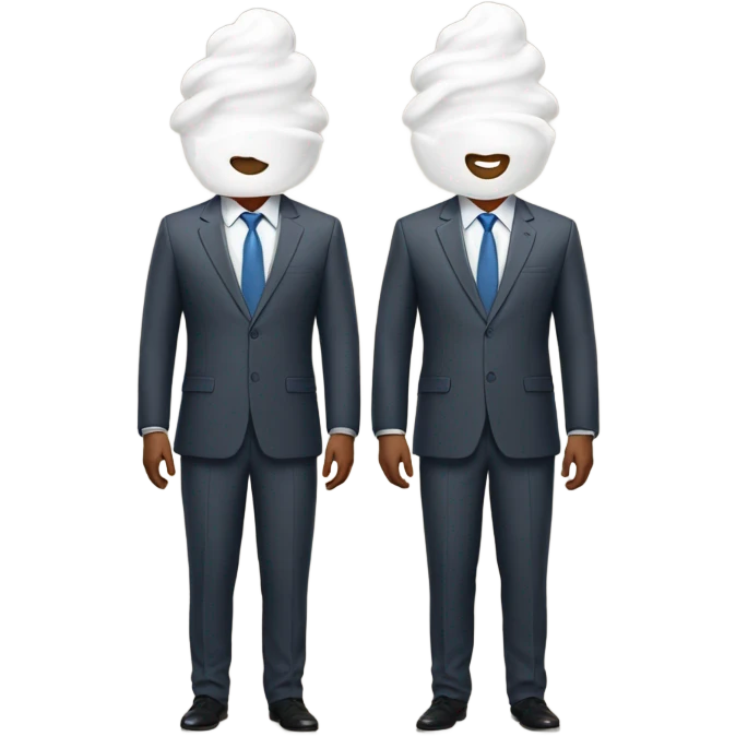Two men covered in yogurt wearing suits with yogurt on their head and suits emoji