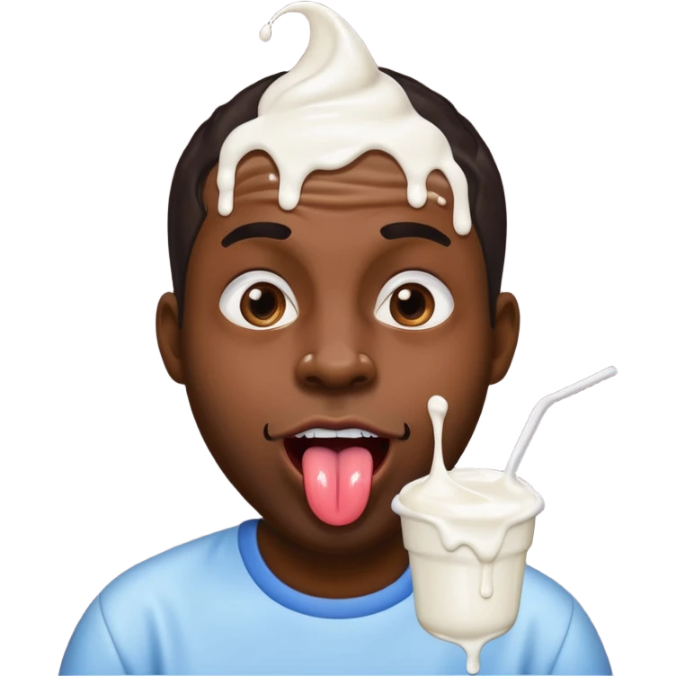 black man with giant tongue and white yogurt dripping down his cheeks emoji
