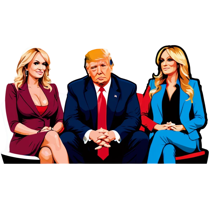 Four people, Trump, Stormy Daniels, Musk, and Bezos, side-by-side, sit emoji
