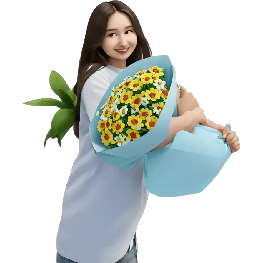 smiling girl with flower bouquet emoji