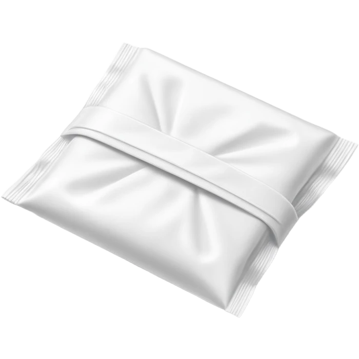 small folded white cleaning wipe partially pulled from thin flat sachet, soft slightly crinkled texture, delicate lint-free material, minimalist packet with clean edges no branding, no glasses liquid or extras, soft lighting, subtle shadows, emoji scale emoji