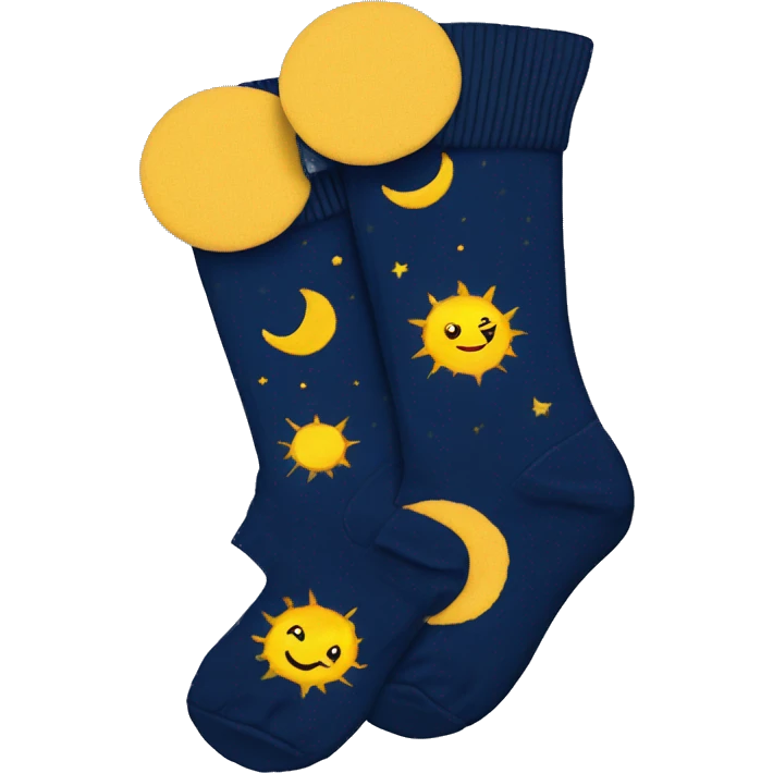 Dark blue cotton socks with yellow suns and moons emoji