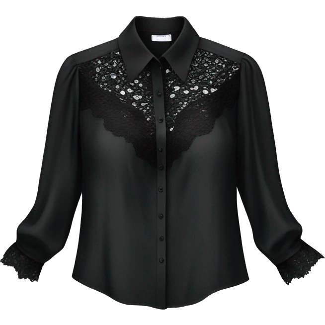 Realistic isolated black silk button up blouse with black lace. emoji