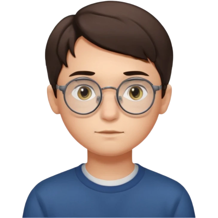 BRUNETTE teen boy with medium short middle parted hair, GREY eyes, round Glasses looking judging to the Side emoji