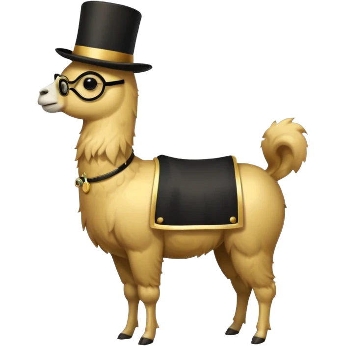 A small golden llama silhouette wearing a black top hat and a monocle full body shot emoji