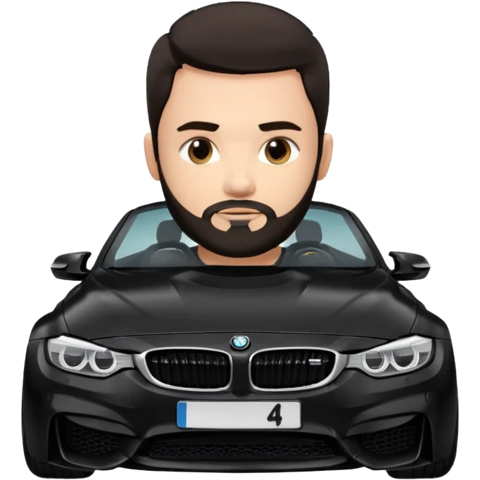 BMW m4 black with a boy in it with dark hair an a beard  emoji