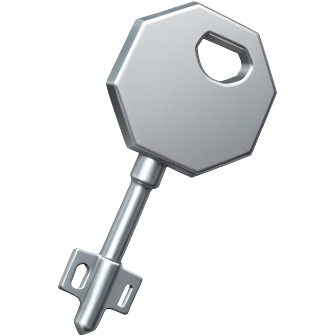 Pequeña llave metálica plateada con forma hexagonal en la cabeza y la palabra NATIONAL grabada – símbolo simple y elegante de acceso físico y seguridad personal emoji