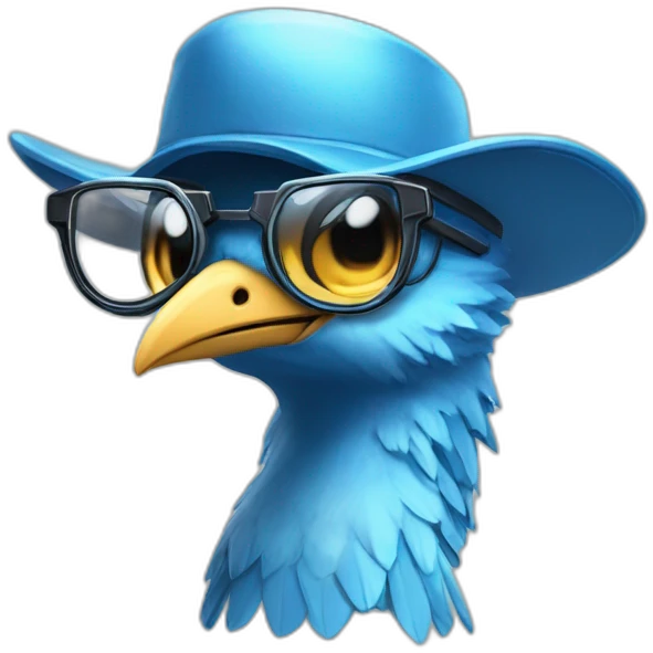 Crazy funny Cyberpunk Articuno head with beautiful smile wearing glasses and hat emoji