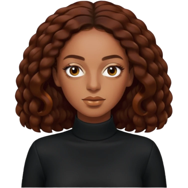 Solange long dark auburn hair, black outfit emoji