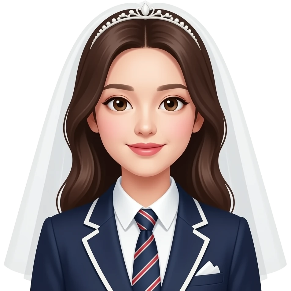 Can you create me an emoji like this one 👰🏼‍♀️ but she have a preppy outfit and her hair is like Korean hair and add her makeup pls emoji