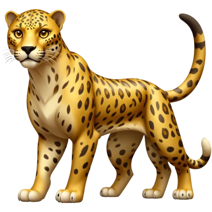 cinematic-jaguar-realistic-full-body-standing-emoji,-muscular-and-stealthy-frame-ready-to-pounce,-long-tail-curving-slightly,-head-tilted-dramatically,-sleek-golden-fur-with-dark-rosettes,-piercing-yellow-eyes,-simplified-yet-realistic emoji