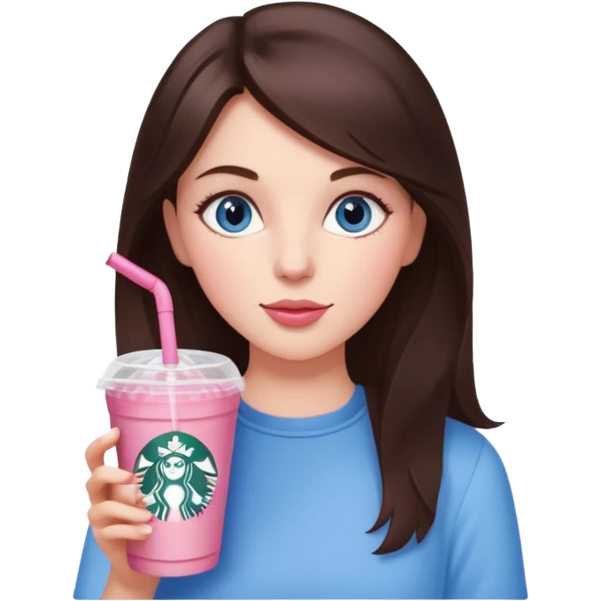 make an emoji of a brunette blue eye girl wearing light pink drinking a strawberry acai refresher from starbucks emoji