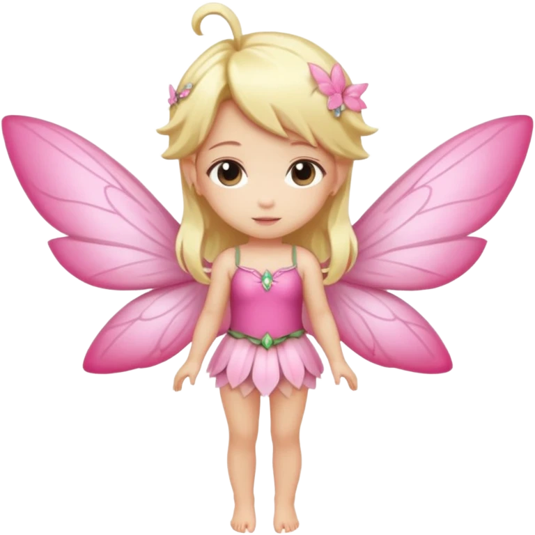 fairy with blonde hair, pink wings, chibi full body emoji