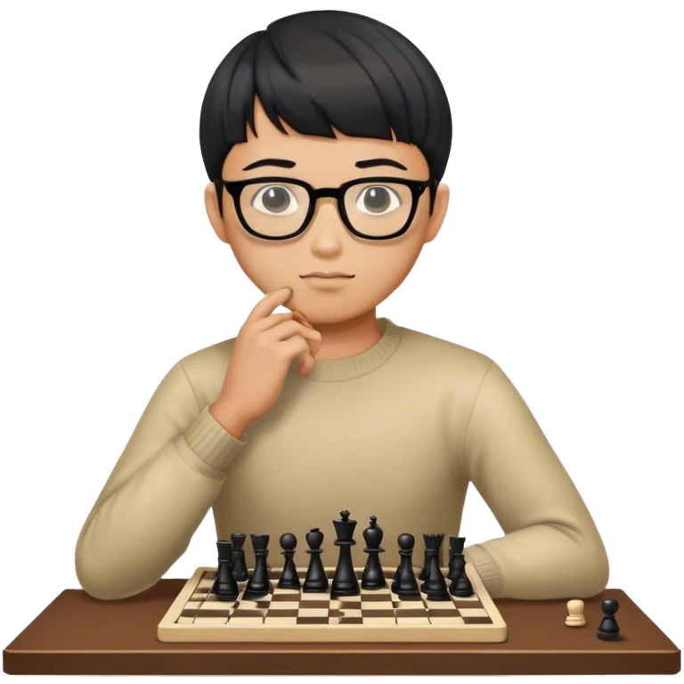 asian man with glasses and sexy bowl cut hair playing chess emoji