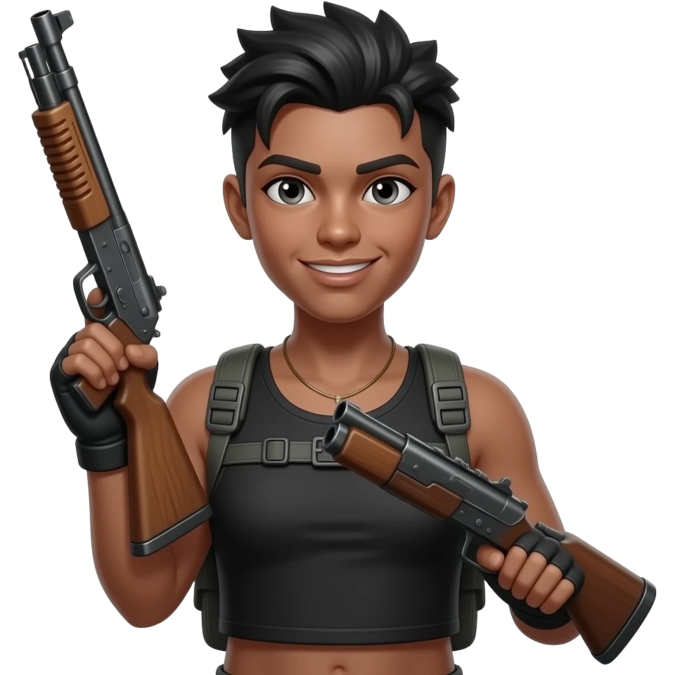 El personaje  de maxi de free fire con una escopeta en la mano emoji