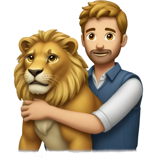 man holding a lion by the collar emoji