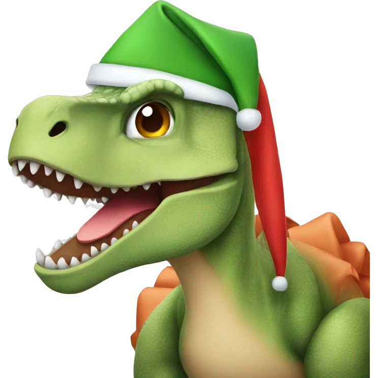 Dinosaur wearing a Christmas hat emoji