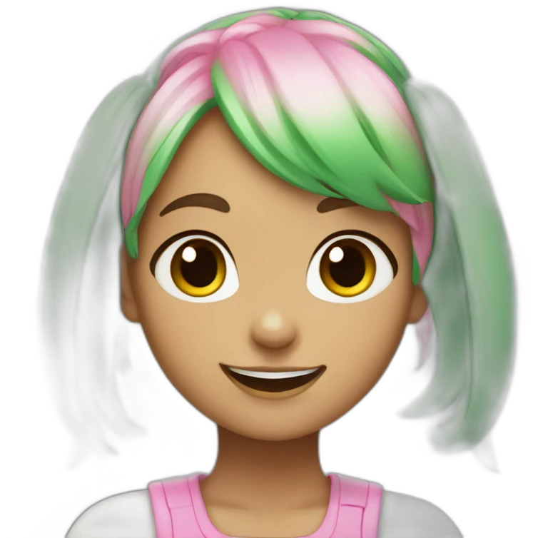 bunny girl with green, pink hair smiling emoji