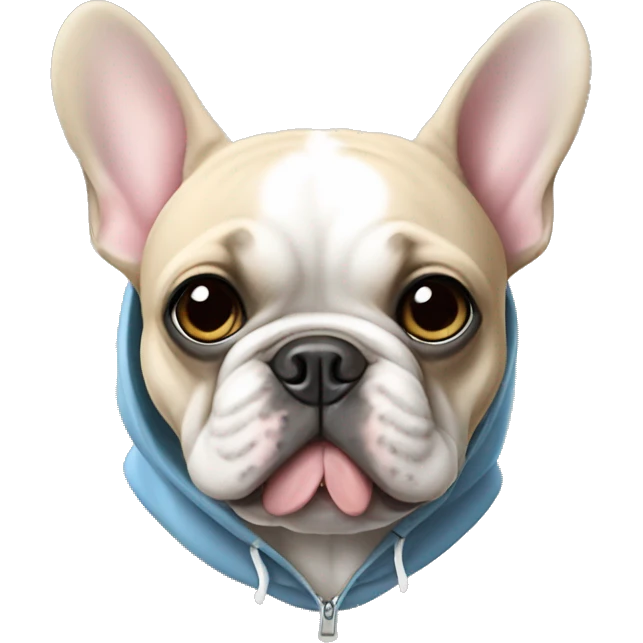 A french bulldog wearing a hoodie emoji