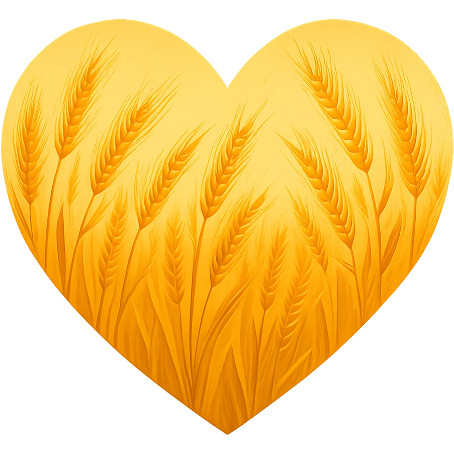 heart with a golden rye field, clean digital illustration emoji