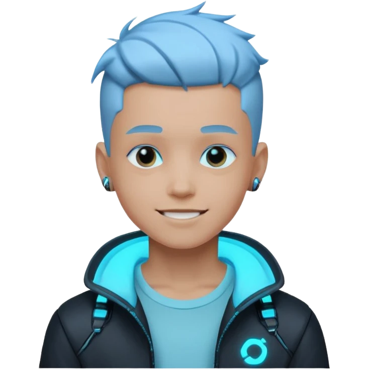 boy neon cyberpunk light blue happy emoji