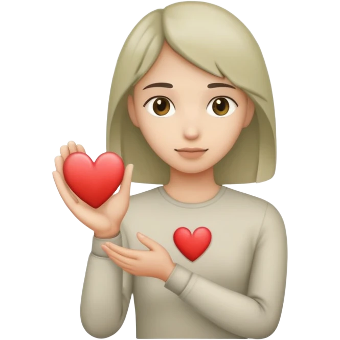 Pale olive heart faded in the palm of his hand emoji